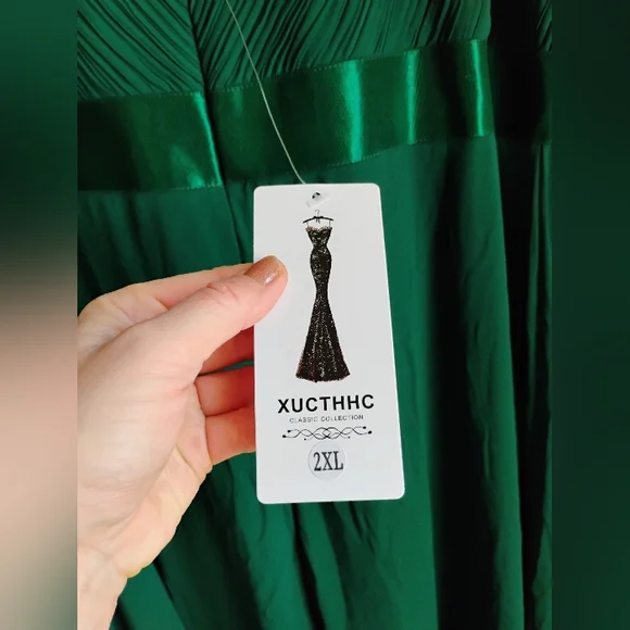 Long Chiffon Empire Waist Bridesmaid Dress with Short Flutter Sleeves ~ Emerald - Picture 7 of 14